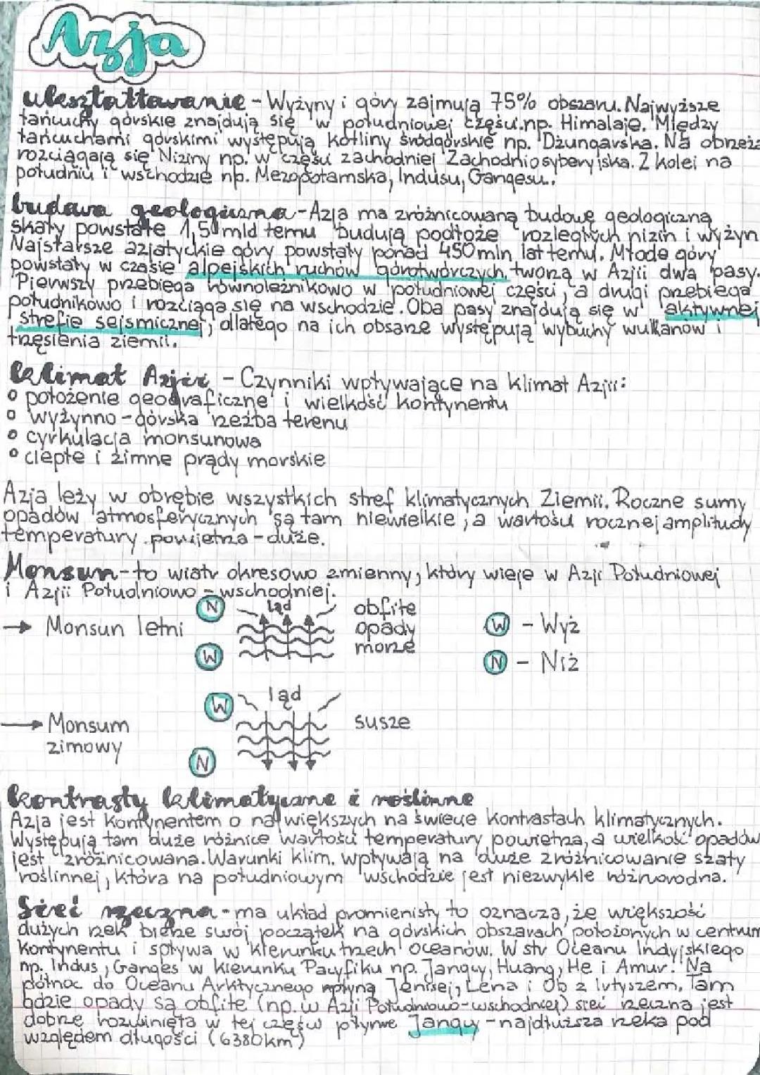 Azja-środowisko przyrodnicze, wulkanizm i trzęsienia ziemi, rolnictwo 