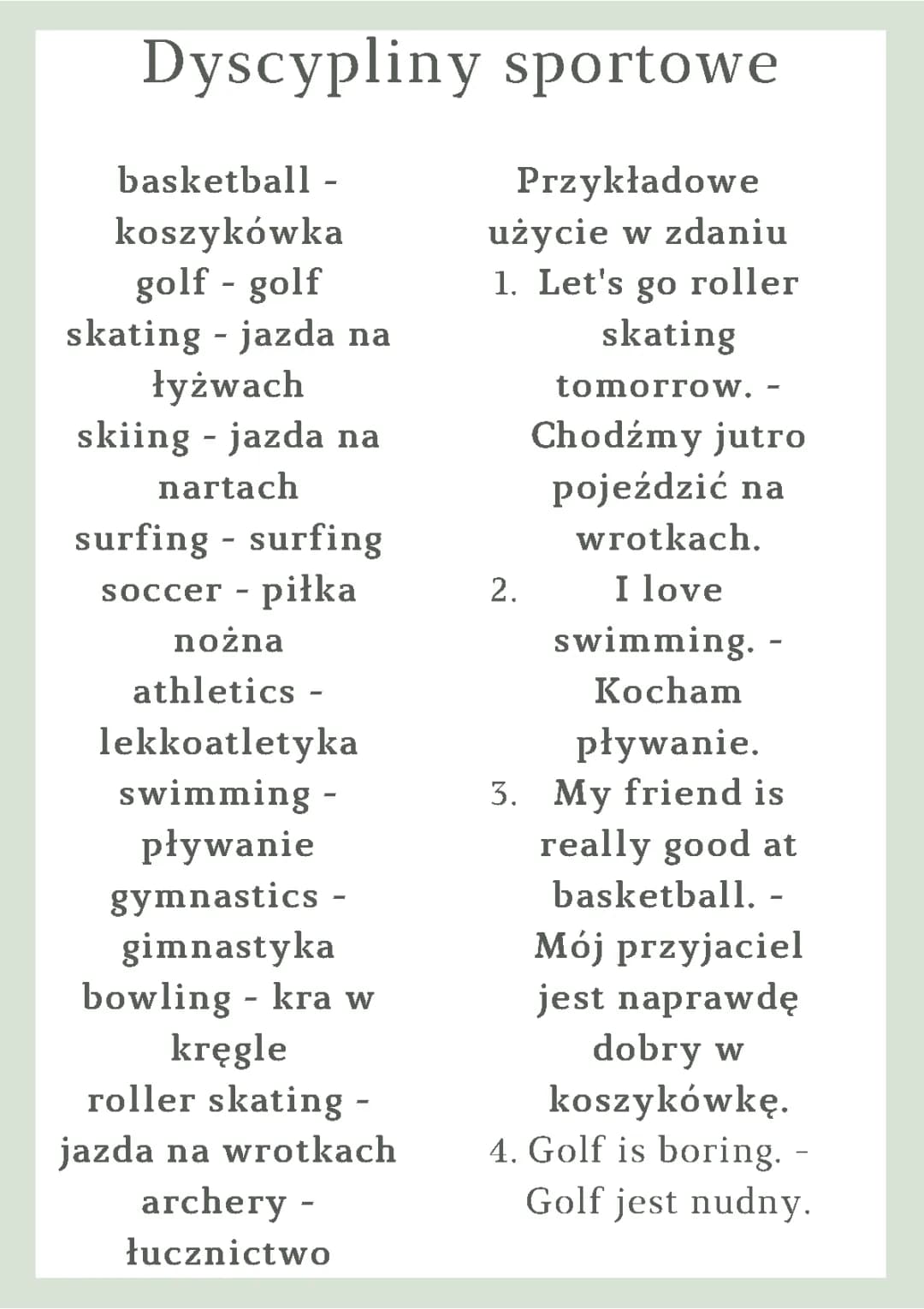 Sporty po angielsku dla dzieci - Klasa 3, 4 i 5