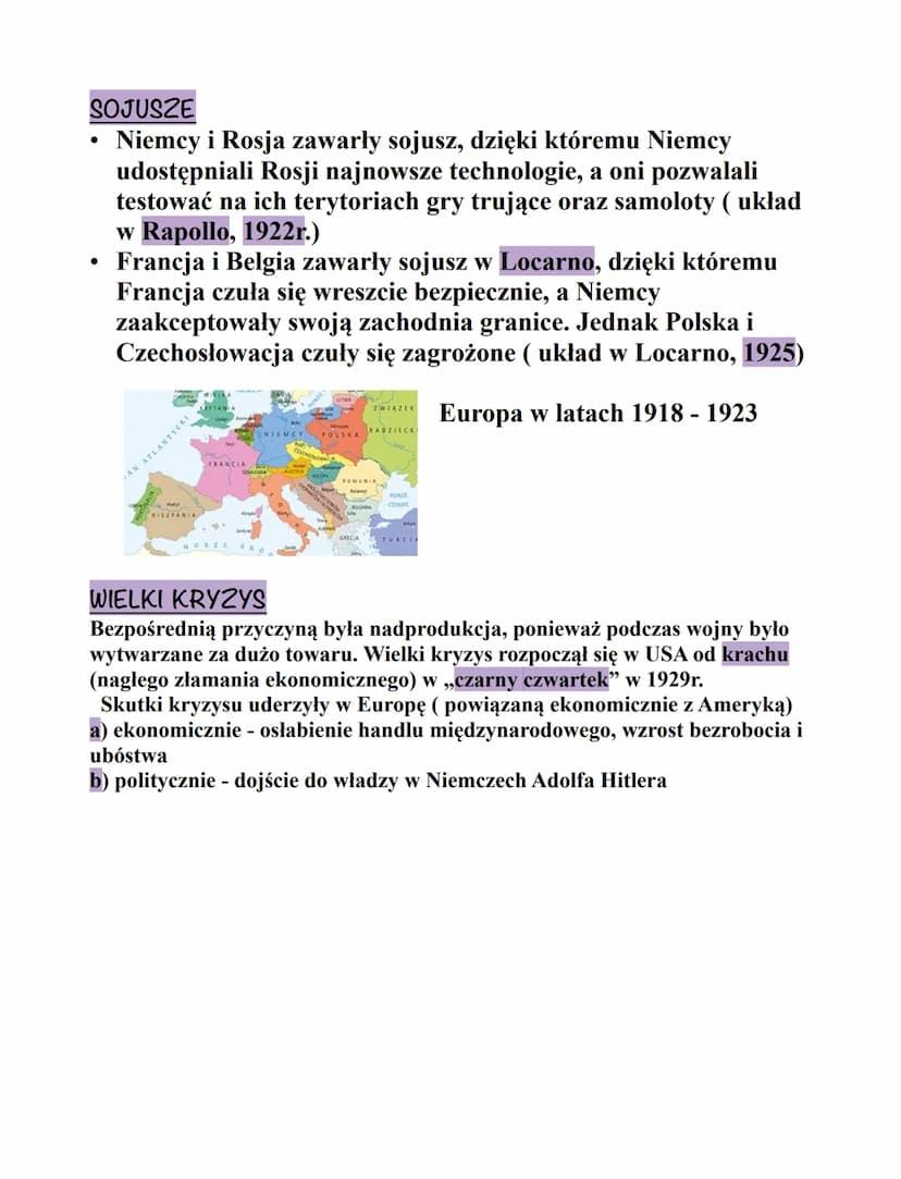 Historia
Europa i Ameryka po I wojnie światowej
TRAKTAT WERSALSKI
• 1919
• W Paryżu
Na jego mocy Niemcy
stracił 13% terenu
●
pozbyły się duż
