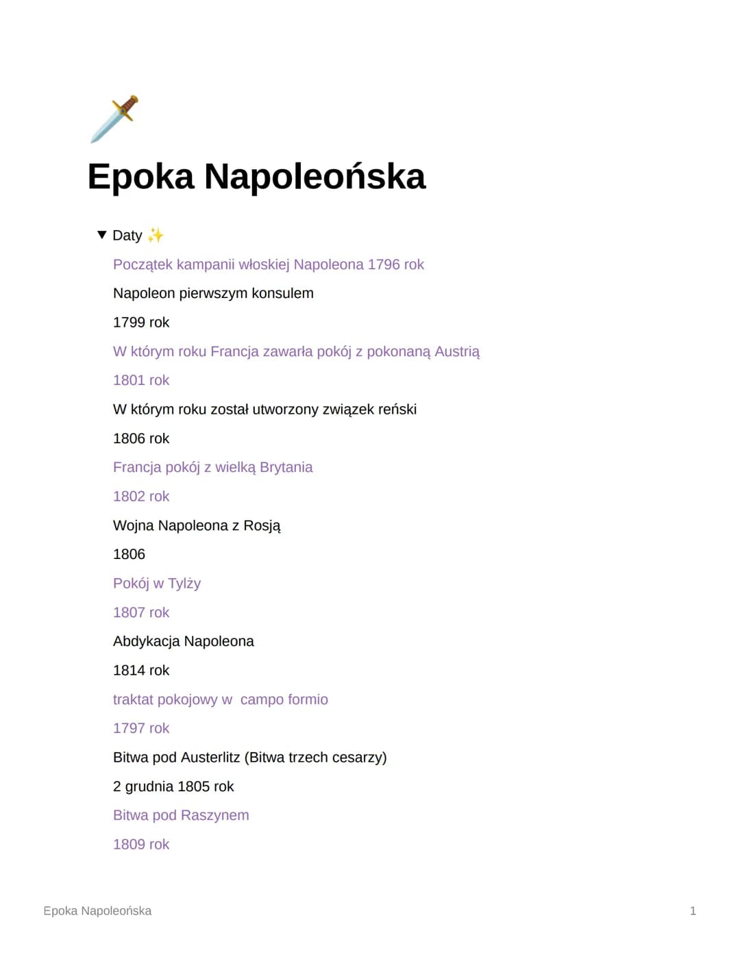 Epoka Napoleońska
▼ Daty
Początek kampanii włoskiej Napoleona 1796 rok
Napoleon pierwszym konsulem
1799 rok
W którym roku Francja zawarła po