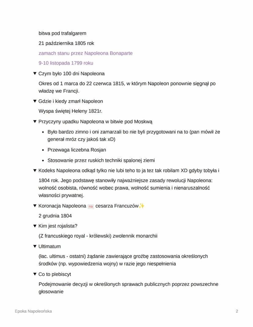 Epoka Napoleońska
▼ Daty
Początek kampanii włoskiej Napoleona 1796 rok
Napoleon pierwszym konsulem
1799 rok
W którym roku Francja zawarła po
