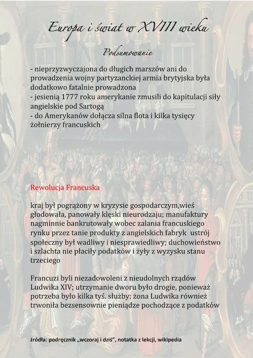 Europa i świat w XVIII wieku
Podsumowanie
H
Racjonalizm - przekonanie o ogromnych możliwościach
rozumu ludzkiego i konieczności zorganizowan