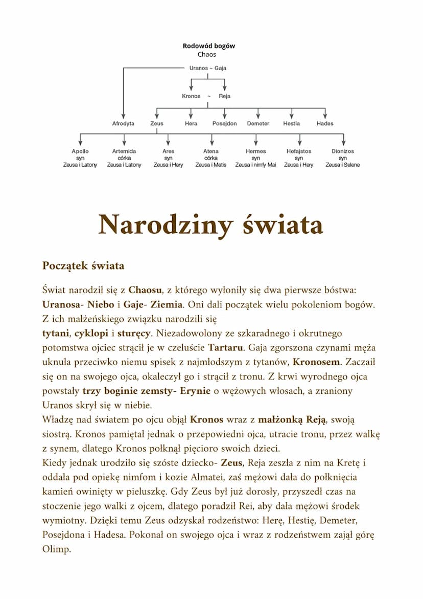 Mitologia
Mitologia grecka- zbiór mitów opowiadających o powstaniu świata, bogach i
herosach
Topos- utrwalony motyw powtarzający się w dzieł