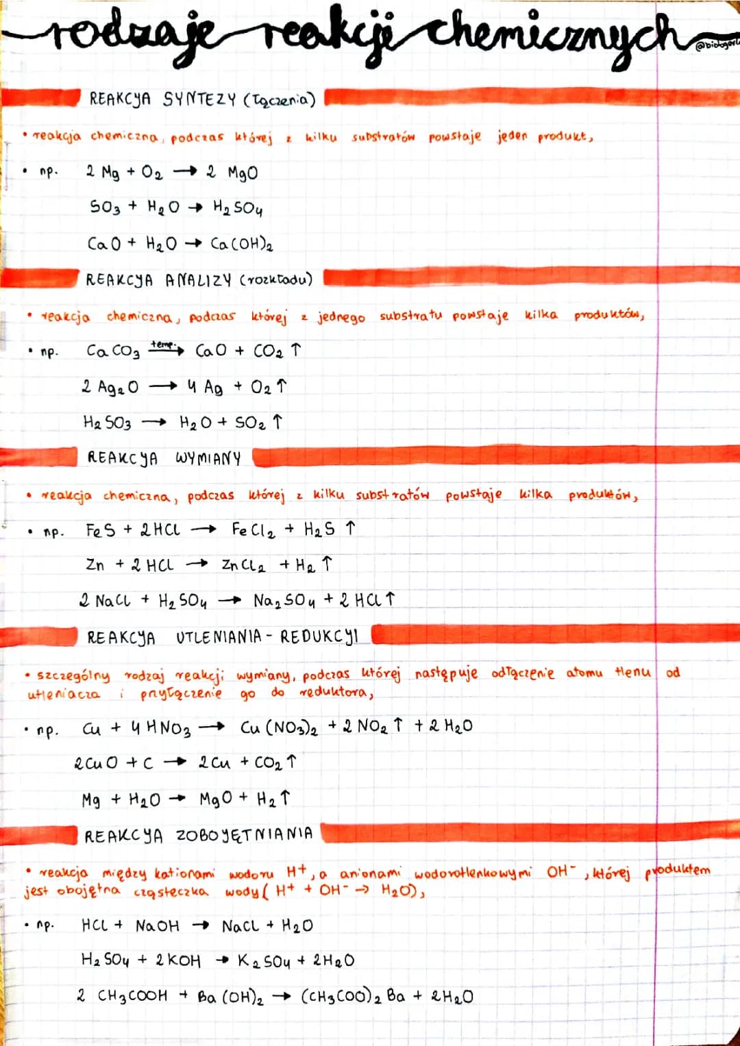 Rodzaje i typy reakcji chemicznych klasa 7 - przykłady i zadania PDF