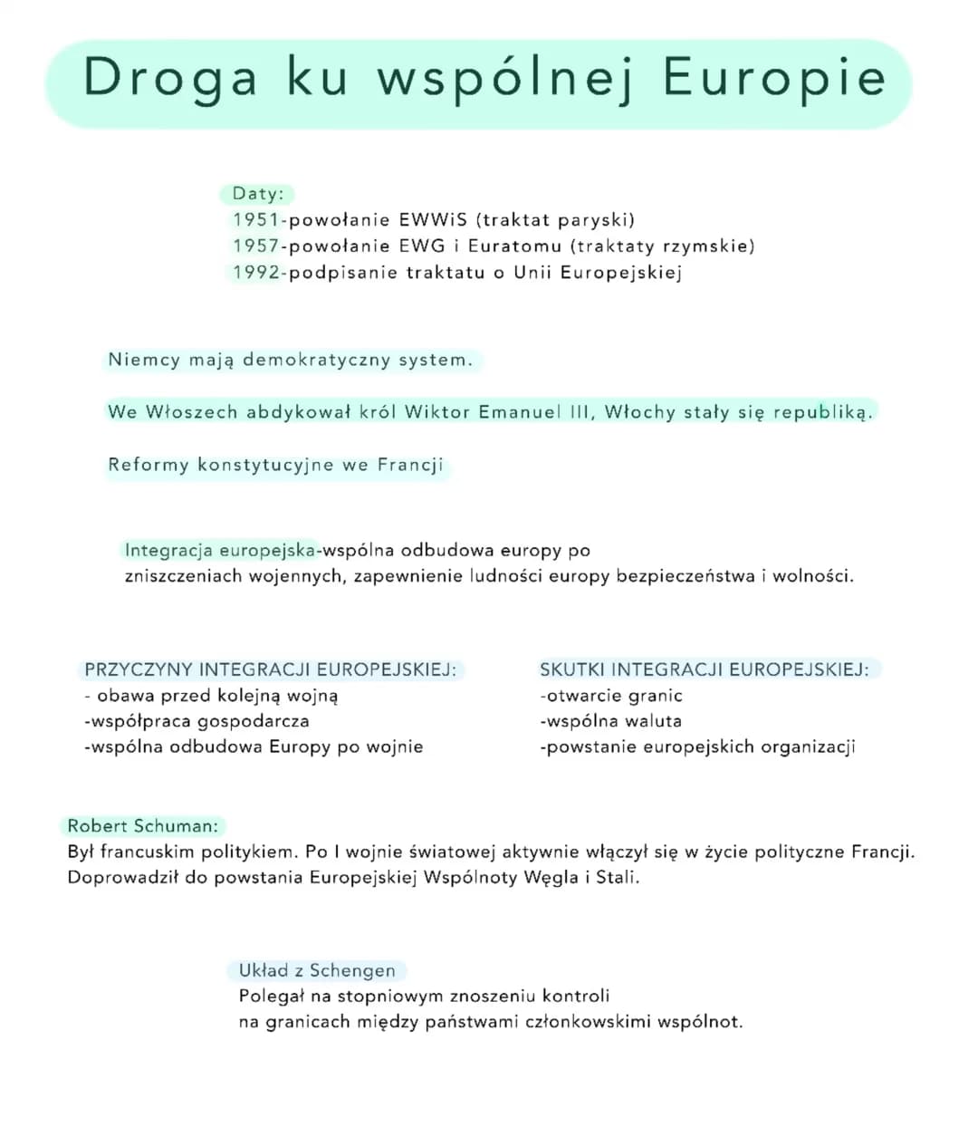 Droga ku wspólnej Europie dla Klasa 8 - Notatki i Quiz