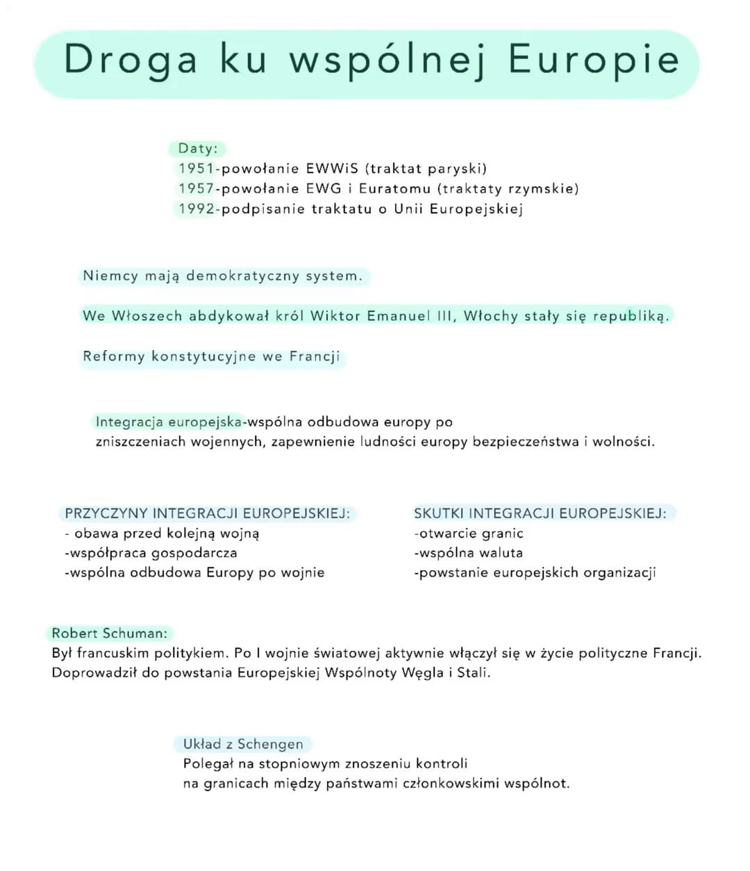 Droga ku wspólnej Europie
Daty:
1951-powołanie EWWIS (traktat paryski)
1957-powołanie EWG i Euratomu (traktaty rzymskie)
1992-podpisanie tra