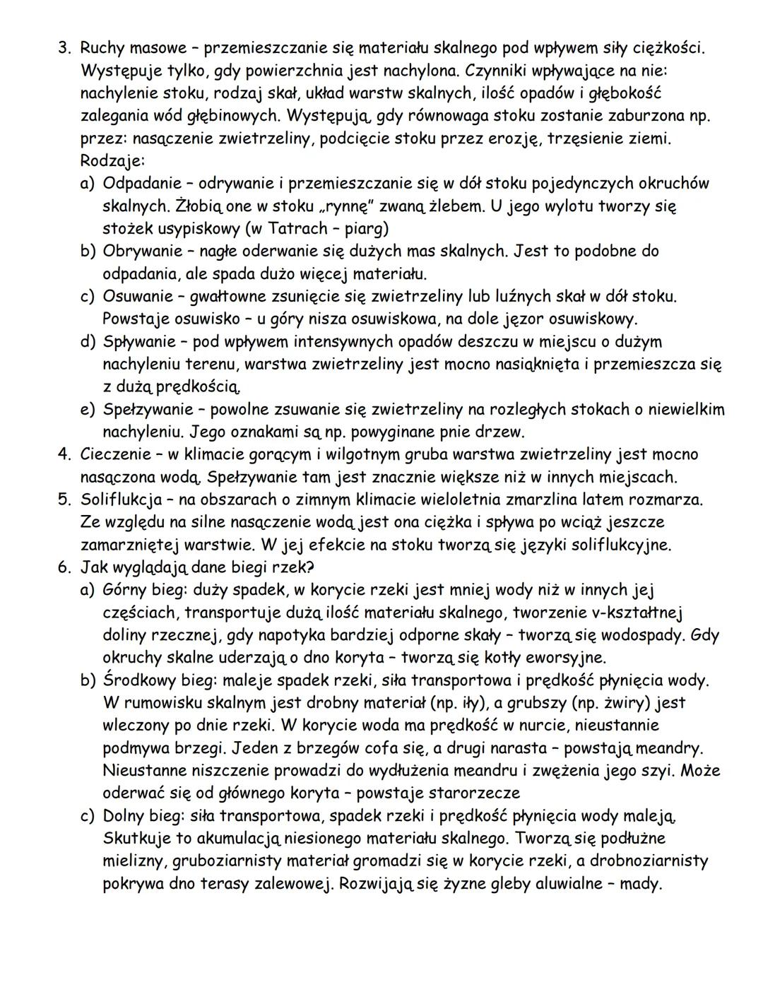 # Geografia - dział VI

1. Rodzaje wietrzeń
a) Mechaniczne (fizyczne) - rozluźnianie połączeń między materiałami budującymi
skałę, bez zmian