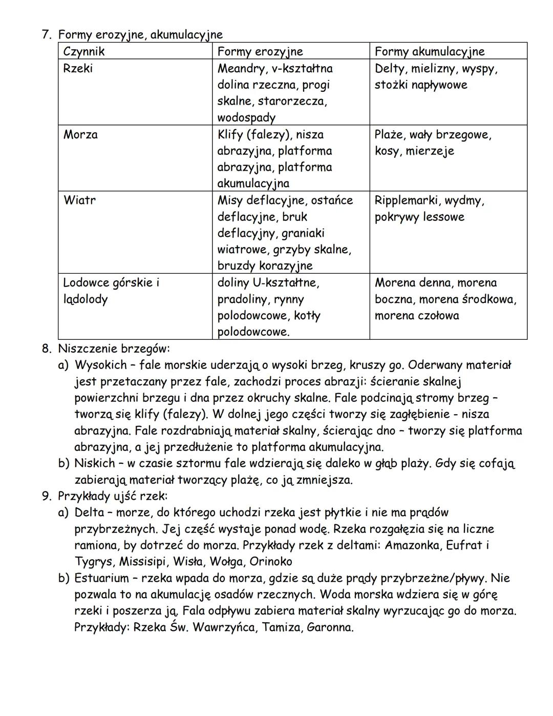 # Geografia - dział VI

1. Rodzaje wietrzeń
a) Mechaniczne (fizyczne) - rozluźnianie połączeń między materiałami budującymi
skałę, bez zmian