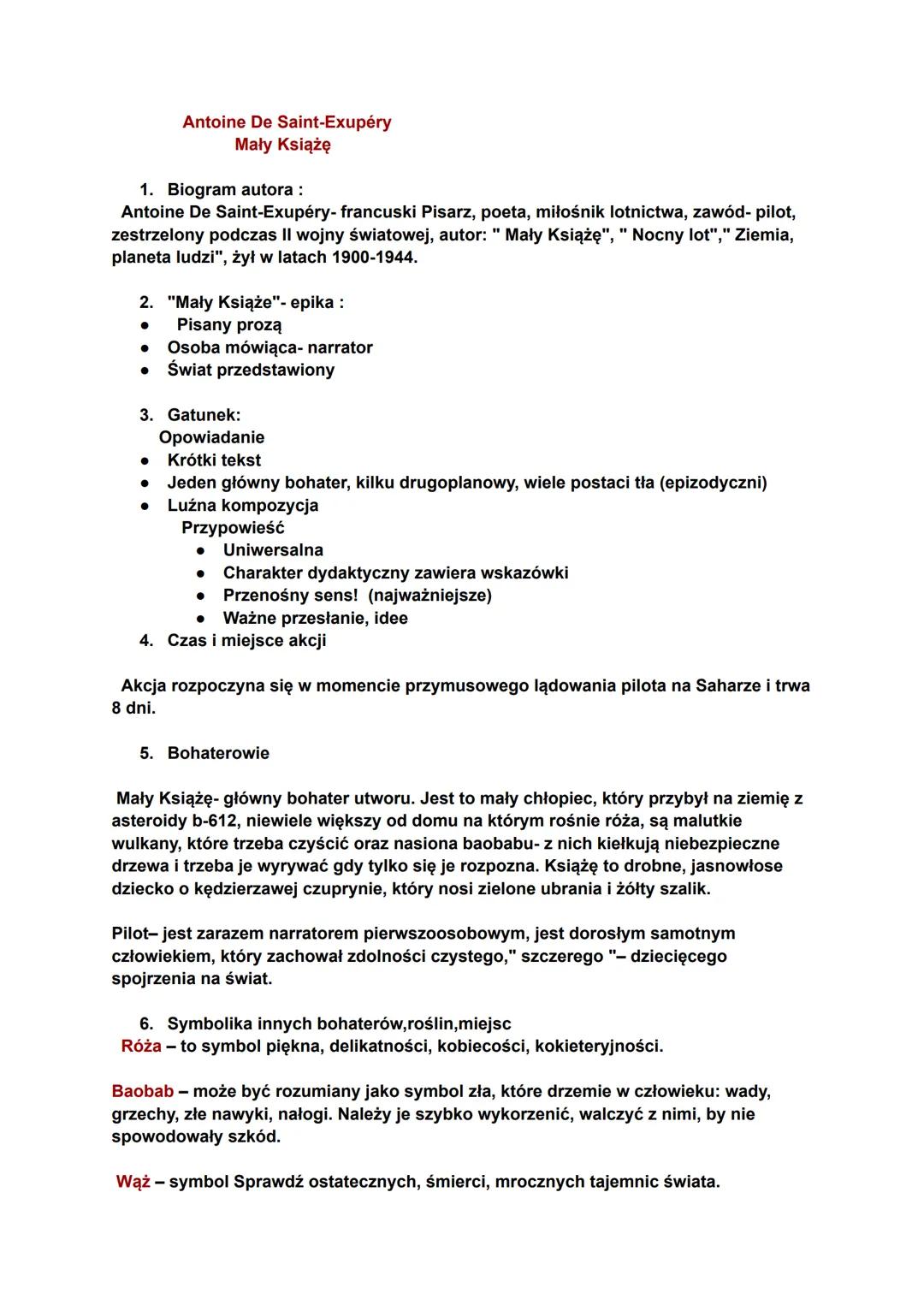 # Antoine De Saint-Exupéry
Mały Książę

1. Biogram autora:
Antoine De Saint-Exupéry- francuski Pisarz, poeta, miłośnik lotnictwa, zawód- pil