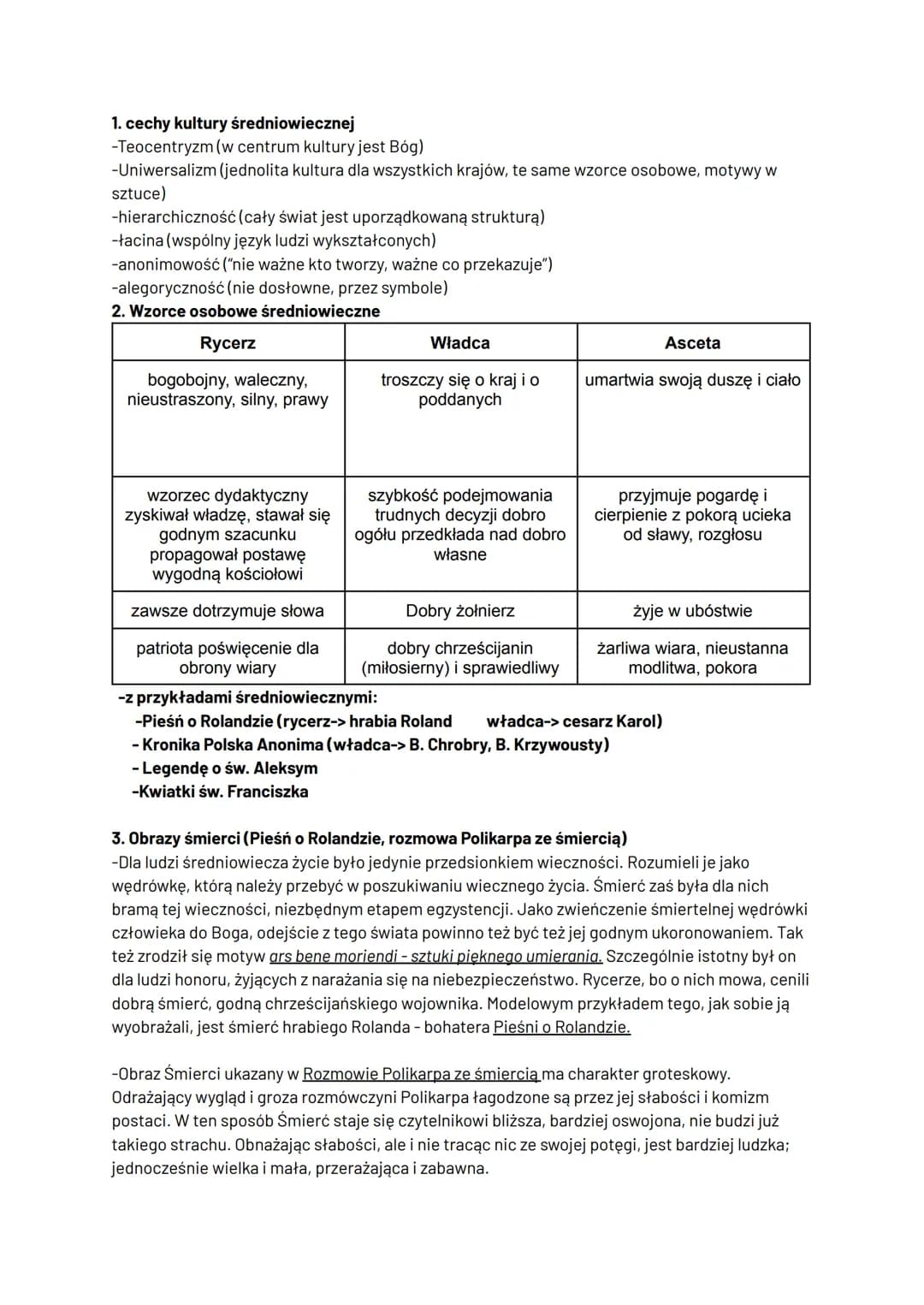1. cechy kultury średniowiecznej
-Teocentryzm (w centrum kultury jest Bóg)
-Uniwersalizm (jednolita kultura dla wszystkich krajów, te same w