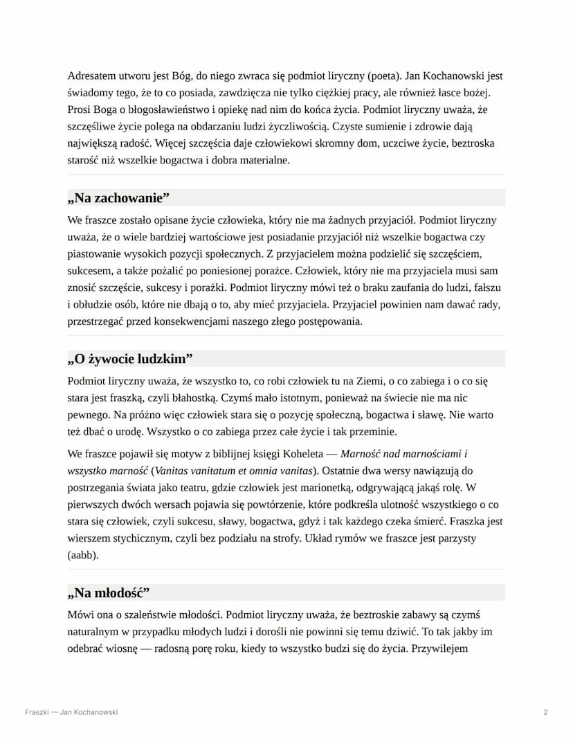 $
Fraszki ― Jan Kochanowski
_
Tematyka fraszek Jana Kochanowskiego
⚫fraszki pisał po łacinie i po polsku,
⚫ poruszał w nich tematykę związan