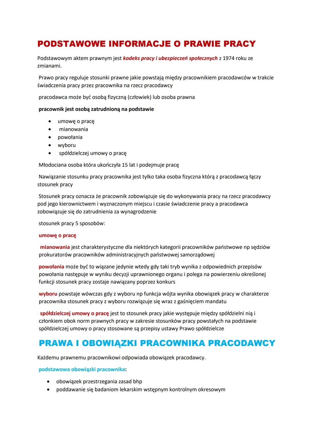 # PODSTAWOWE INFORMACJE O PRAWIE PRACY

Podstawowym aktem prawnym jest kodeks pracy i ubezpieczeń społecznych z 1974 roku ze
zmianami.

Praw