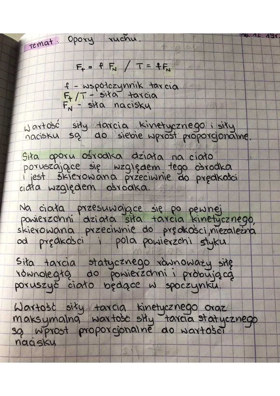 Temat
'
орогу
F₁₂ = f F₁ / T = + FN
f - współczynnik tarcia.
Ft/T- sita tarcia
siła nacisku
FN
ruchu.
-
+
Wartość siły tarcia kinetycznego i