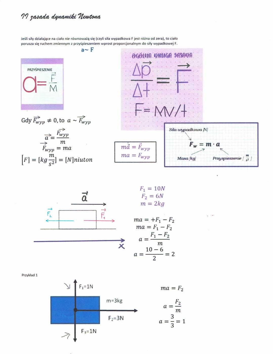 77 zasada dynamiki Newtona
Jeśli siły działające na ciało nie równoważą się (czyli siła wypadkowa F jest różna od zera), to ciało
porusza si