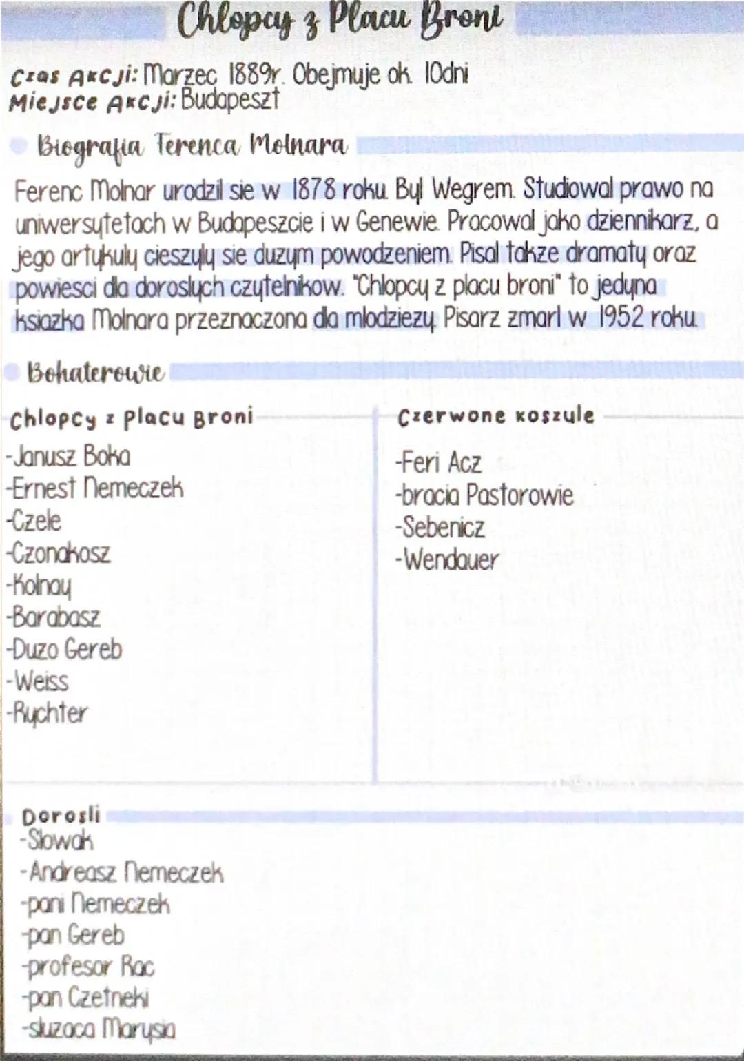 Chlopcy z Placu Bront
Czas Akcji: Marzec 1889. Obejmuje ok. 10dni
Miejsce Akcji: Budapeszt
Biografia Ferenca Molnara
Ferenc Molnar urodzil s