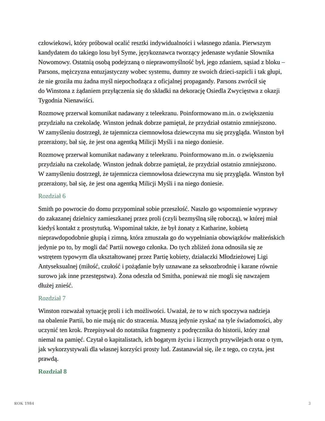 ROK 1984
ROK 1984
epoka: współczesność
I
Rozdział 1.
Winston Smith jak co dzień powracał do domu po pracy. Był 4 kwietnia 1984 r. Odczuwał
n