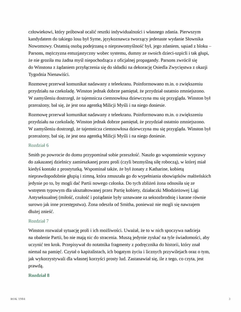 ROK 1984
ROK 1984
epoka: współczesność
I
Rozdział 1.
Winston Smith jak co dzień powracał do domu po pracy. Był 4 kwietnia 1984 r. Odczuwał
n