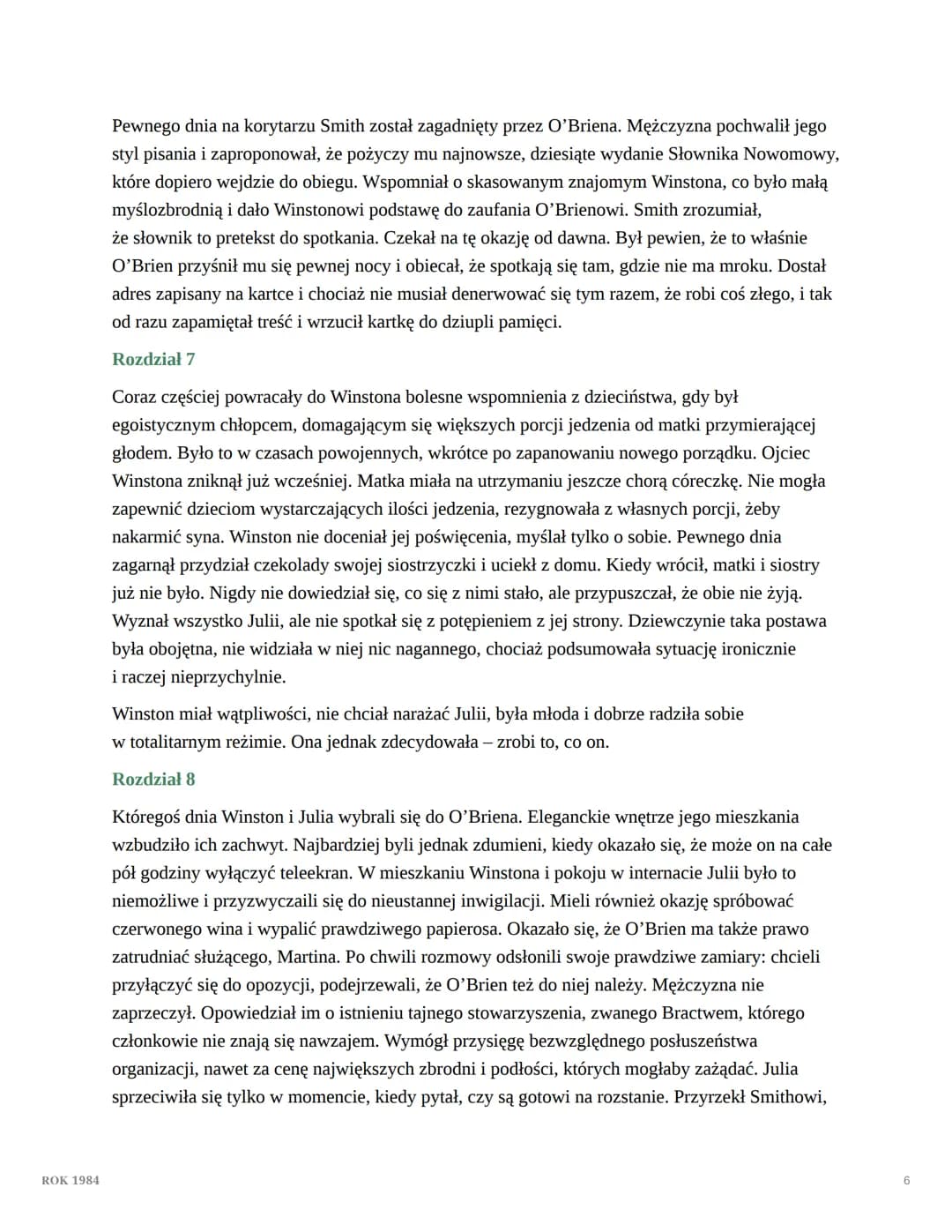 ROK 1984
ROK 1984
epoka: współczesność
I
Rozdział 1.
Winston Smith jak co dzień powracał do domu po pracy. Był 4 kwietnia 1984 r. Odczuwał
n