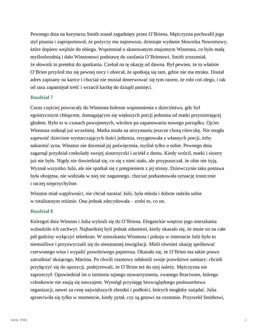 ROK 1984
ROK 1984
epoka: współczesność
I
Rozdział 1.
Winston Smith jak co dzień powracał do domu po pracy. Był 4 kwietnia 1984 r. Odczuwał
n