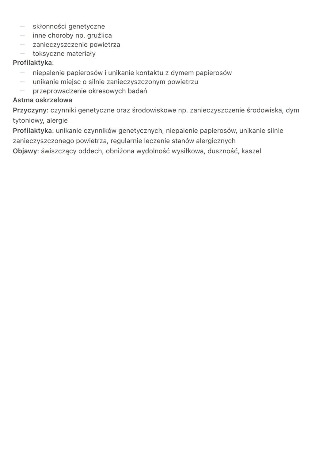 Zaburzenia funkcjonowania układu oddechowego
1. Zanieczyszczenia powietrza to wszystkie gazy, ciecze i ciała stałe, które znajdują się w
pow