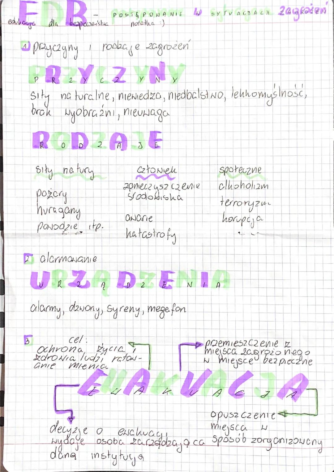 Notatka - Postępowanie w Sytuacjach Zagrożeń i Ewakuacja