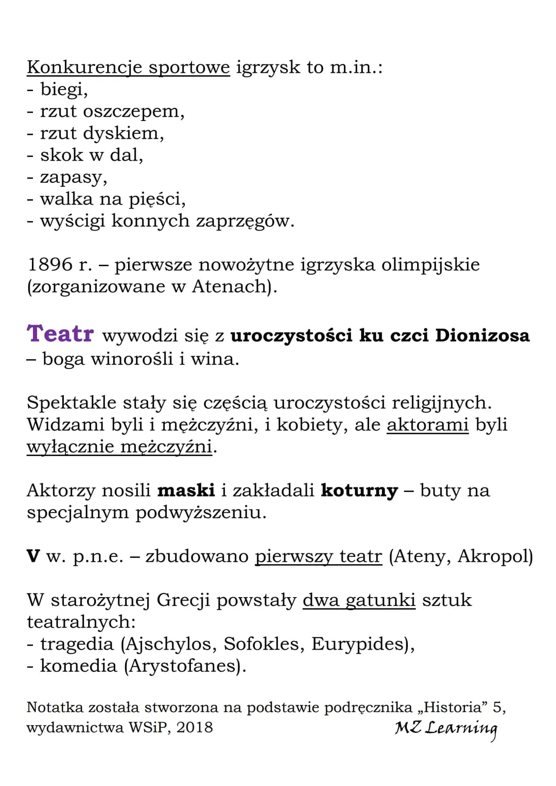 W teatrze i na
igrzyskach
gimnazjon - zespół boisk, bieżni i budynków
przeznaczonych do celów sportowych
igrzyska - zawody sportowe uświetni