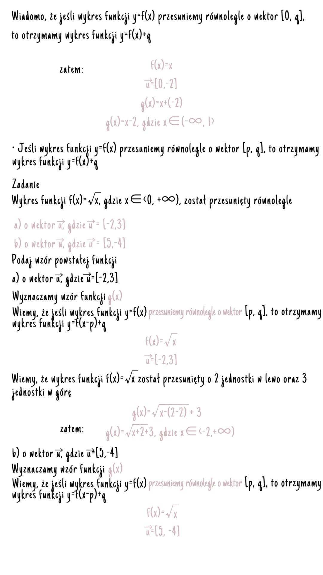 # Przesunięcie równoległe

wzdłuż osi OG

- Jeśli wykres funkcji y=f(x) przesuniemy równolegle o wektor [0, q], to
otrzymamy wykres funkcji 
