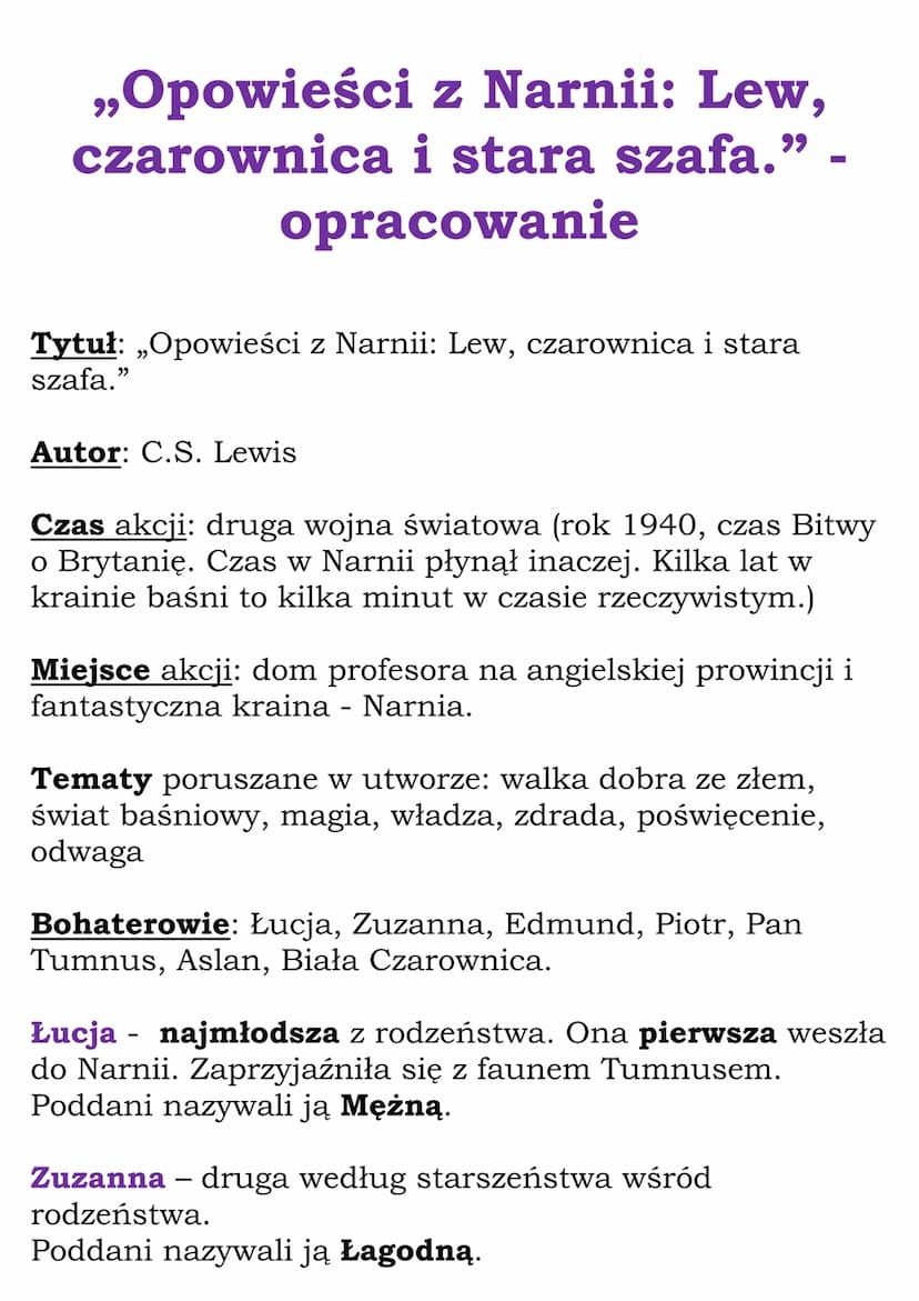 Najważniejsze Wydarzenia Opowieści Z Narnii Lew Czarownica I Stara Szafa Najważniejsze informacje: Opowieści z Narnii: Lew, Czarownica i Stara