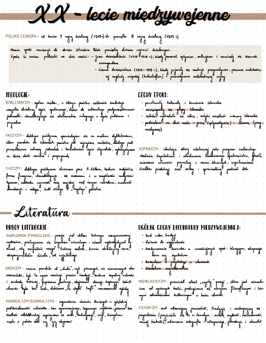 Dwudziestolecie międzywojenne - Kluczowe informacje
