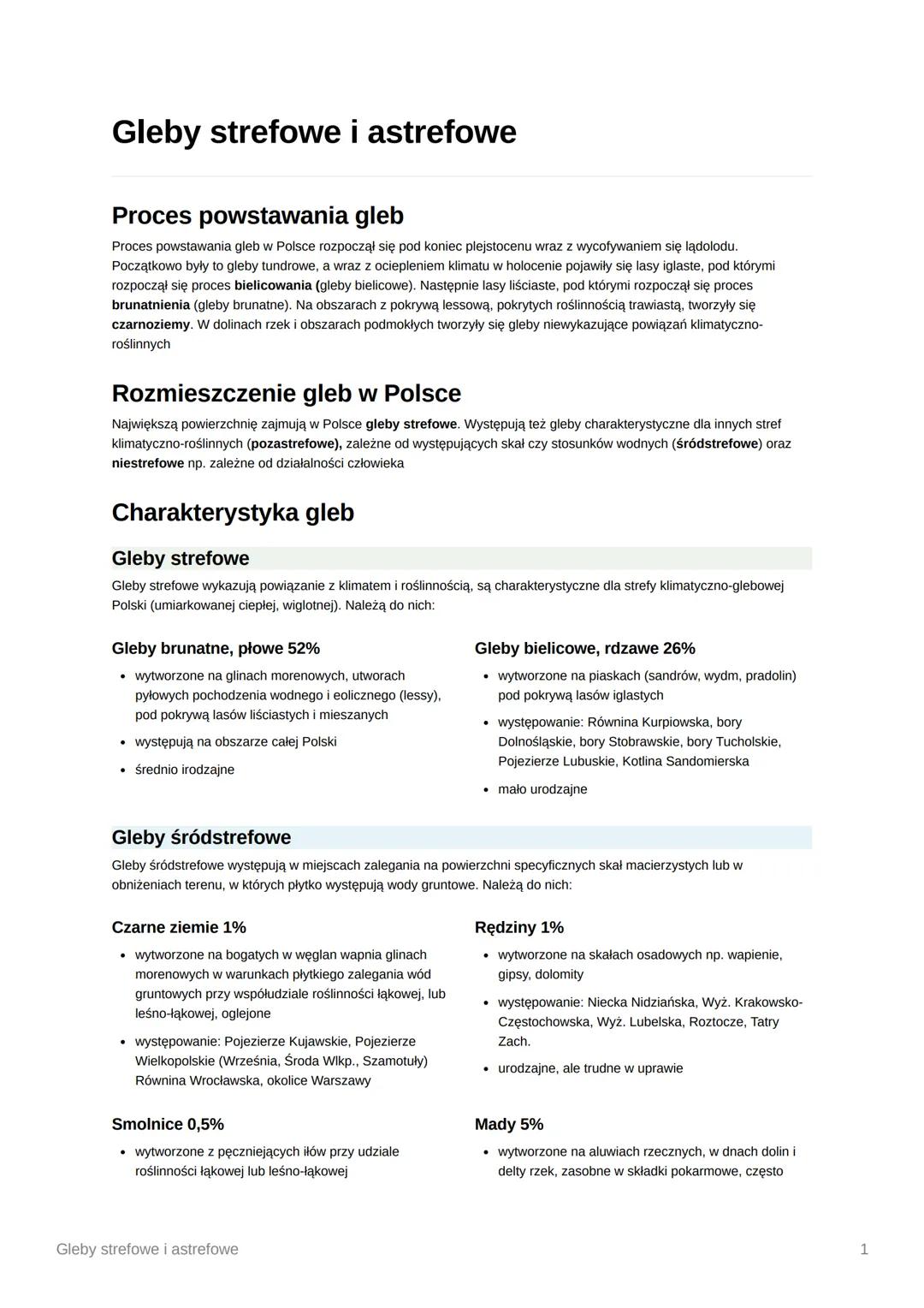 Gleby strefowe i astrefowe
Proces powstawania gleb
Proces powstawania gleb w Polsce rozpoczął się pod koniec plejstocenu wraz z wycofywaniem