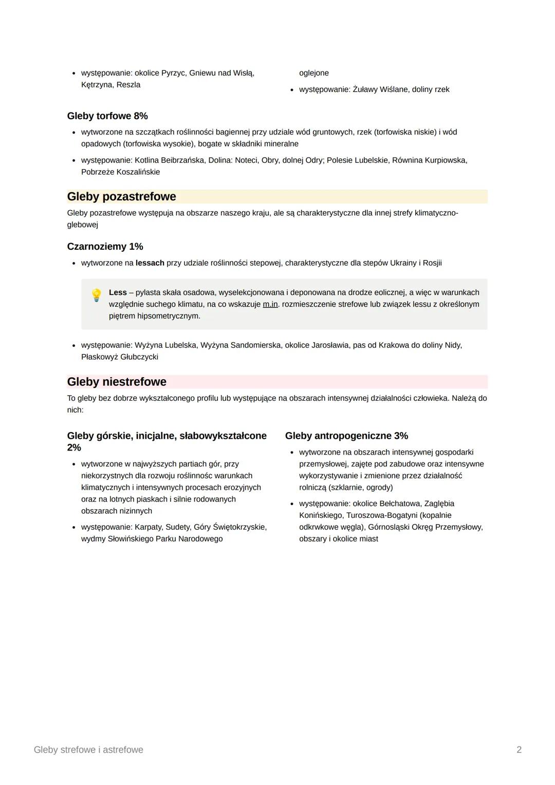 Gleby strefowe i astrefowe
Proces powstawania gleb
Proces powstawania gleb w Polsce rozpoczął się pod koniec plejstocenu wraz z wycofywaniem