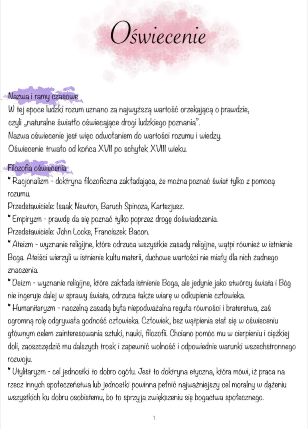 Oświecenie
Nazwa i ramy czasowe
W tej epoce ludzki rozum uznano za najwyższą wartość orzekającą o prawdzie,
czyli „naturalne światło oświeca