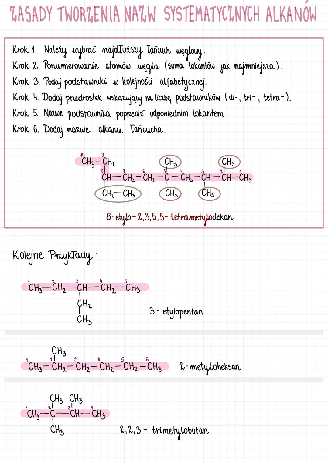# ALKANY # ALKANY WĘGLOWODORY NASYCONE

$C_nH_{2n+2}$

1. Metan C Hy CH4

2. Etan $C_2H_6$ CH3-CH3

3. Propan $C_3H_8$ CH3-CH2-CH3

4. Butan