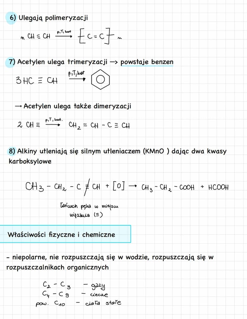 ALKINY
CH = C- CH 3
propyn
Węglowodory zawierające co najmniej jedno wiązanie potrójne (=)
Hybrydyzacja atomów węgla bezpośrednio związanych