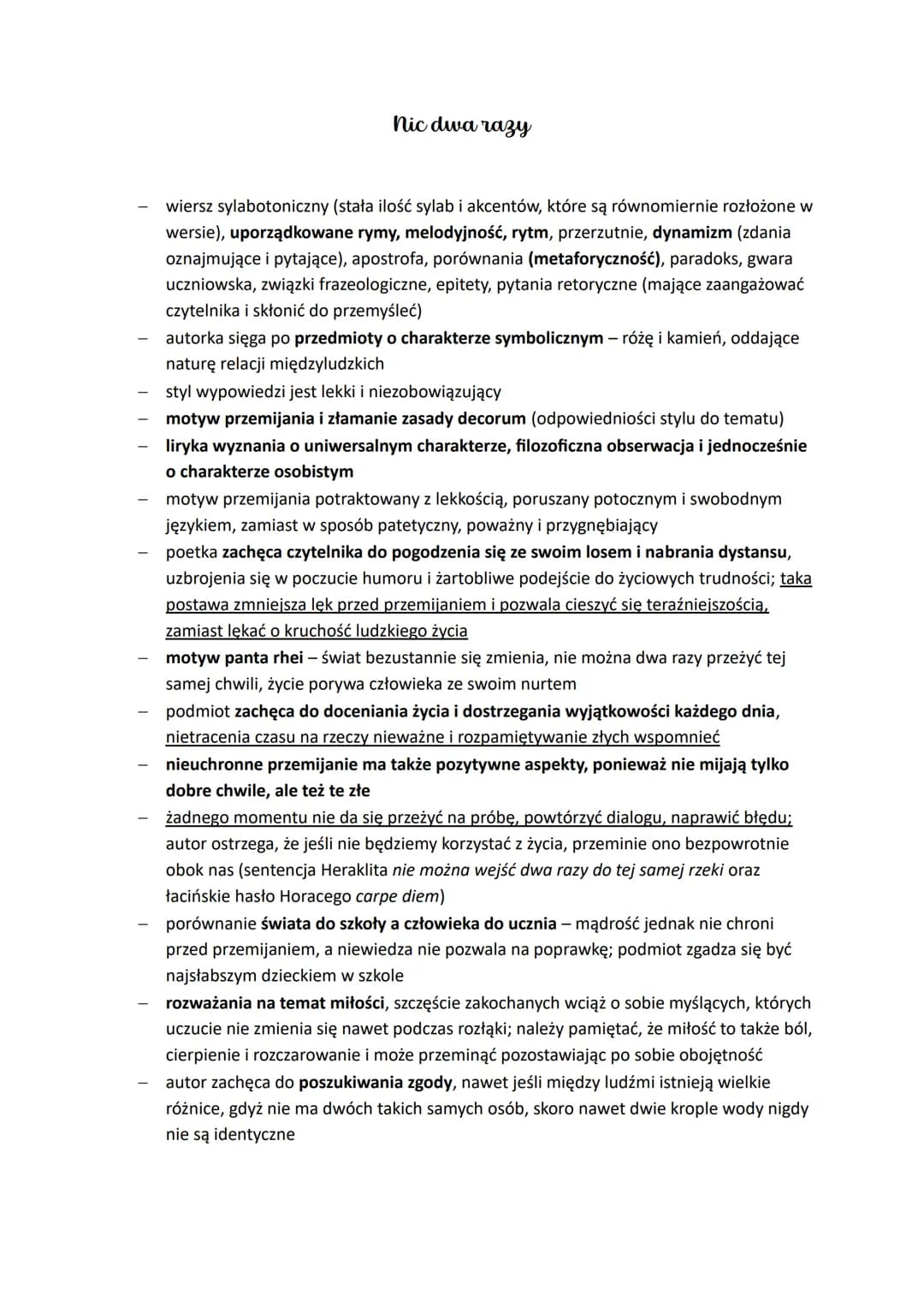 Cechy twórczości:
●
ironia, paradoks, żart i anegdota
skróty myślowe, gra słów
prostota językowa, język pozbawiony emocji, chłodny (wiersze 