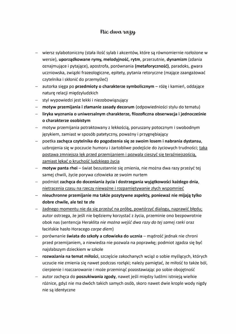Cechy twórczości:
●
ironia, paradoks, żart i anegdota
skróty myślowe, gra słów
prostota językowa, język pozbawiony emocji, chłodny (wiersze 