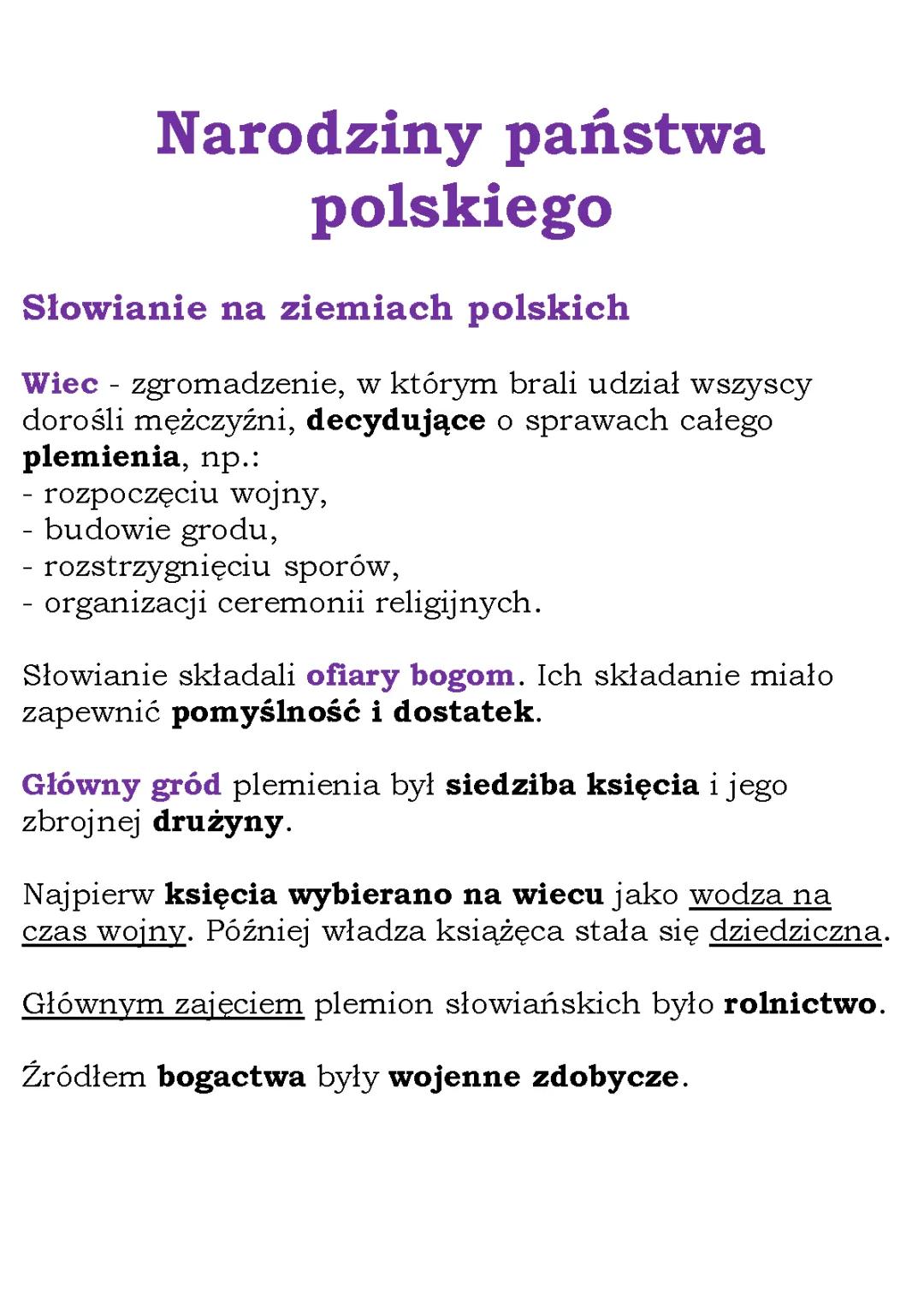 Początki państwa polskiego - Notatka dla klasy 5