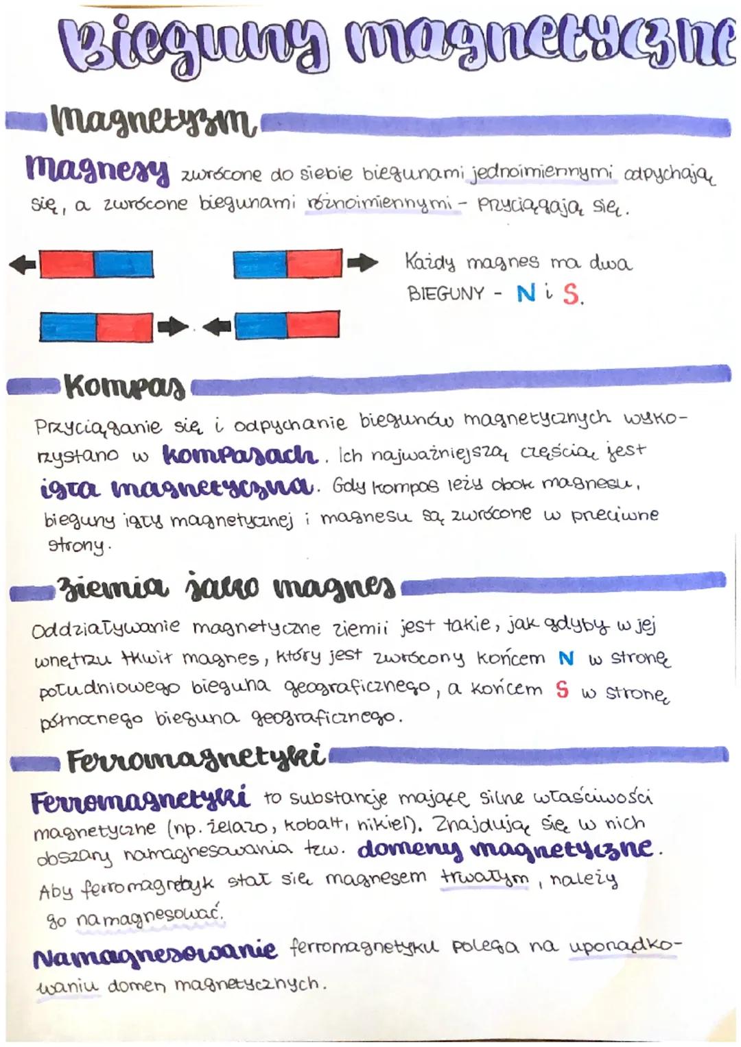 # Bieguny magnetyczne

Magnetyzm

magnesy zwrócone do siebie biegunami jednoimiennymi odpychają
się, a zwrócone biegunami różnoimiennymi - P