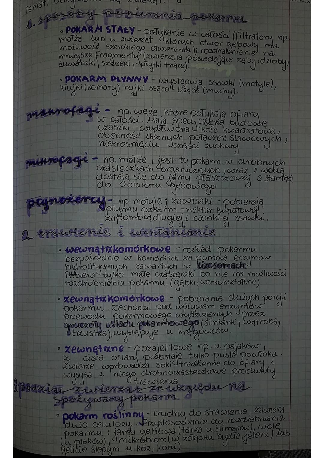 Temat!
4. sposoby powierania ponsmu
POKARM STAŁY-połykanie w całości (filtratory np.
matze lub u zwierzat których otwor
możliwość szerokiego