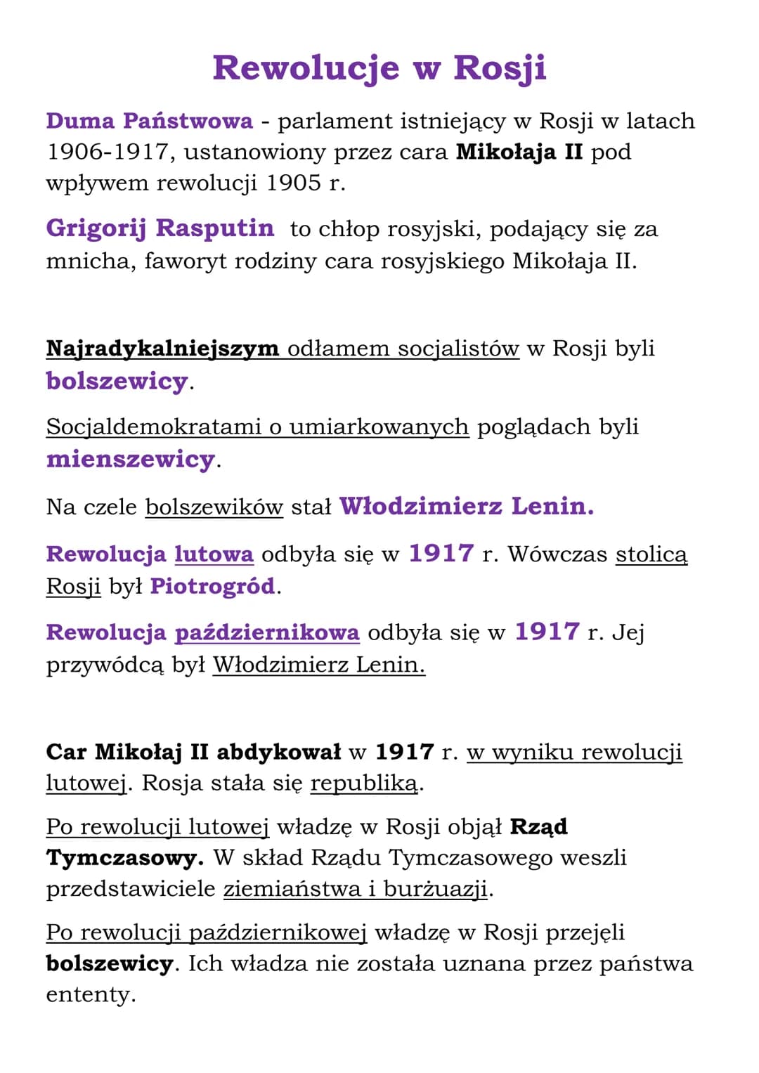 Rewolucje w Rosji
Duma Państwowa - parlament istniejący w Rosji w latach
1906-1917, ustanowiony przez cara Mikołaja II pod
wpływem rewolucji