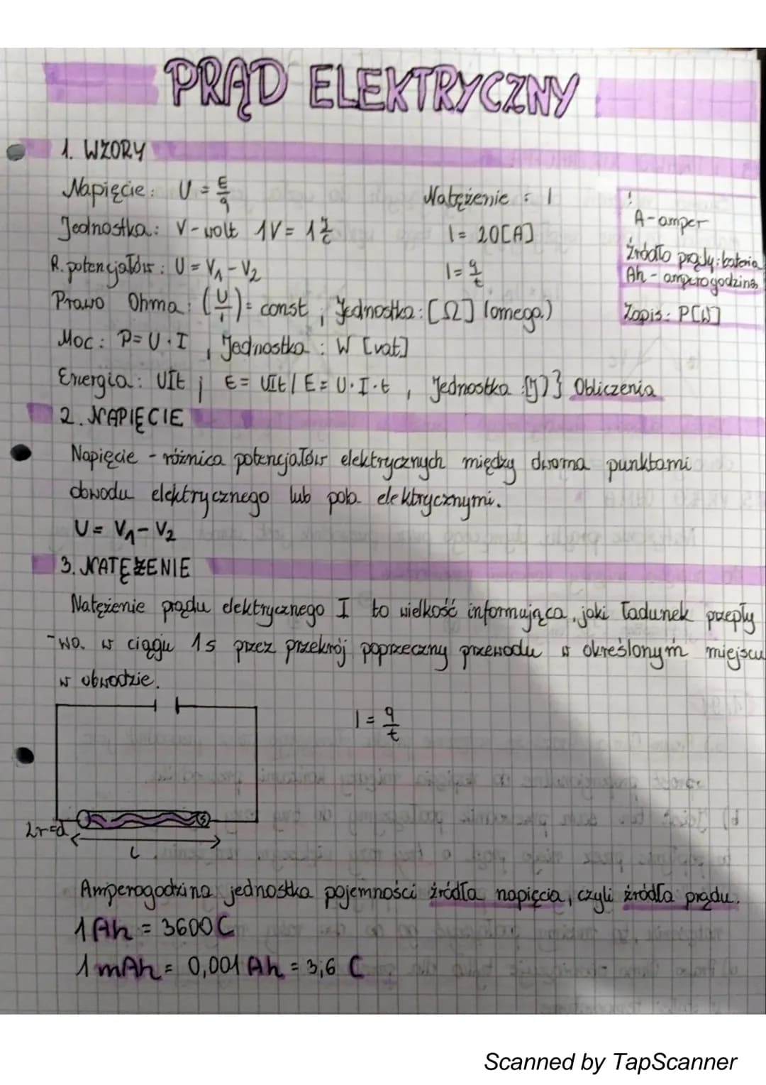 PRAD ELEKTRYCZNY
1. WZORY
Napięcie:
U = €
Jednostka: V-volt 1V = 1²/²
R. potencjałów: U = V₁ - V₂2
Prawo Ohma: () : const
Moc: P=U. I
Energi