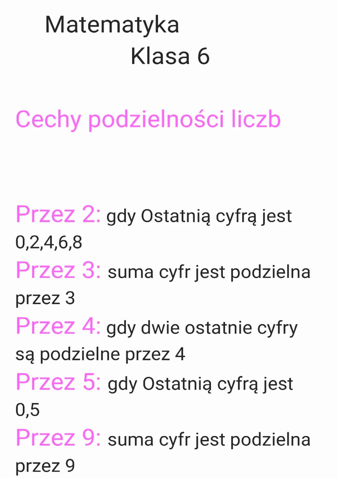 cechy podzielności liczb