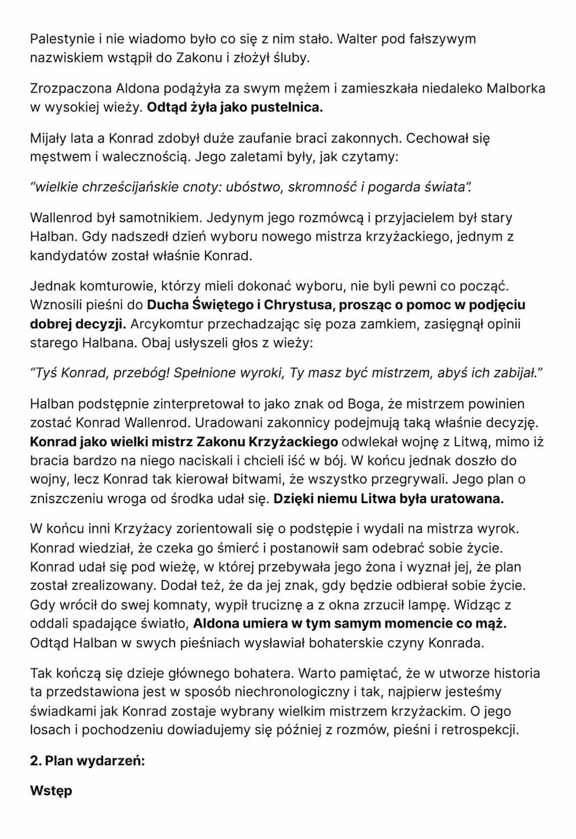 KONRAD WALLENROD
Autorem powieści jest Adam Mickiewicz. Została ona wydana w 1828r. w
Petersburgu.
Czas i miejsce akcji: Akcja utworu toczy 