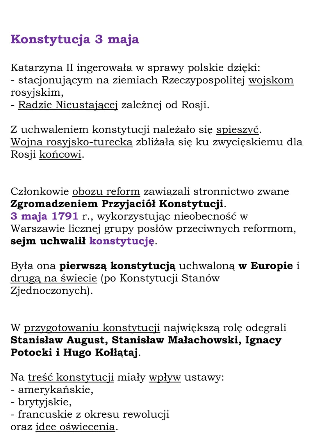 Sejm Wielki i
Konstytucja 3 maja
Sejm Wielki
Rosja i Austria wypowiedziały wojnę Turcji, którą
poparły Prusy. Osłabł sojusz państw zaborczyc