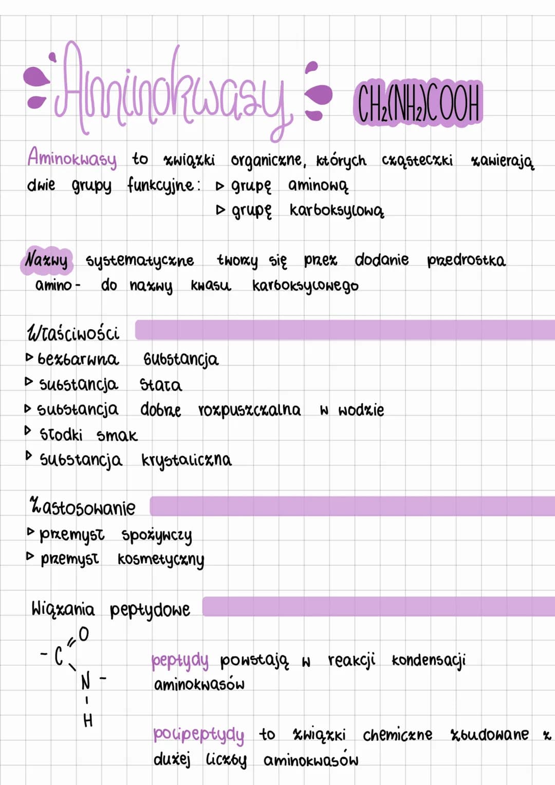 • Aminokwasy • OHANESCOOH
Aminokwasy to związki organiczne, których cząsteczki zawierają
dwie grupy funkcyjne: ▷ grupę aminową
▷ grupę karbo