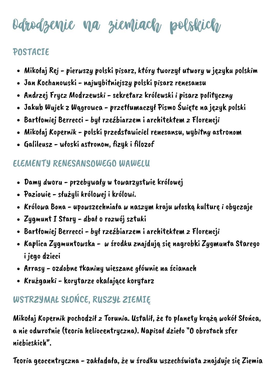 Odrodzenie na ziemiach polskich
POSTACIE
•
Mikołaj Rej pierwszy polski pisarz, który tworzył utwory w języku polskim
• Jan Kochanowski - naj