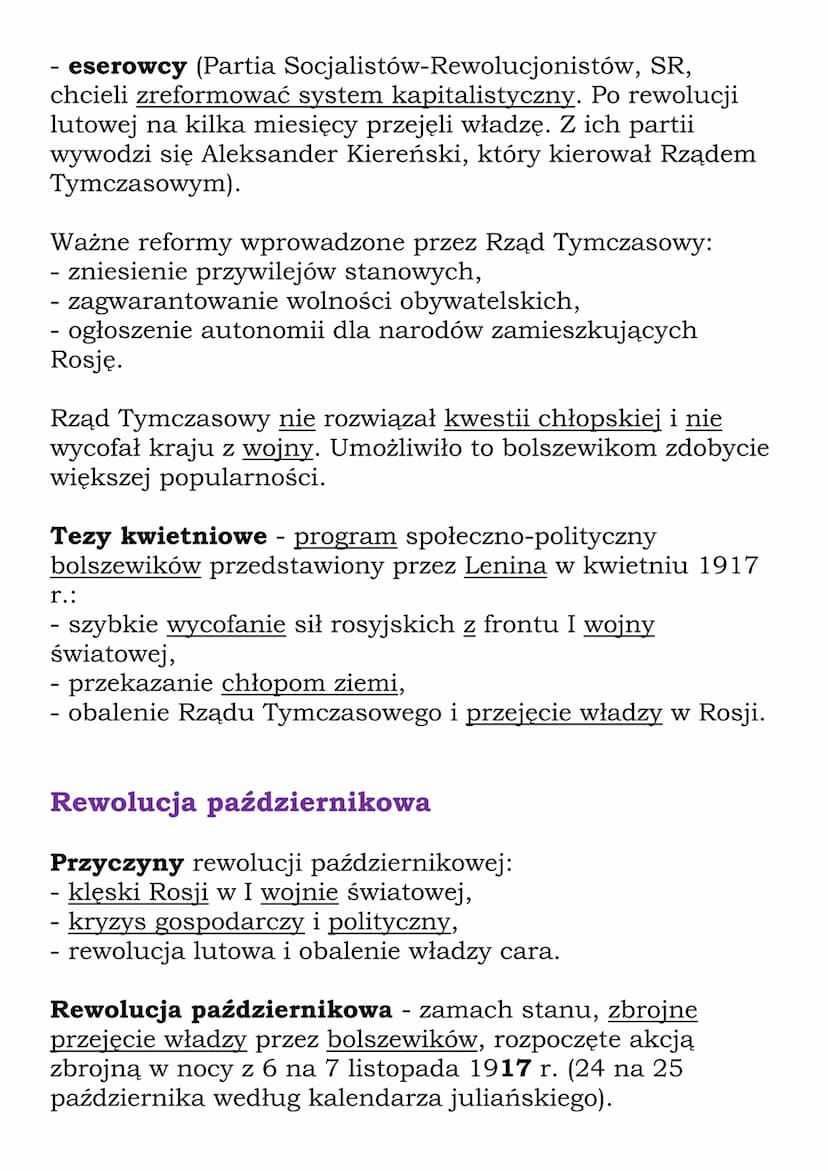 Rewolucje w Rosji
Kl. 7,
7, NE
Porażki Rosji na froncie I wojny światowej:
- śmierć setek tysięcy żołnierzy,
- utrata najbardziej rozwinięty