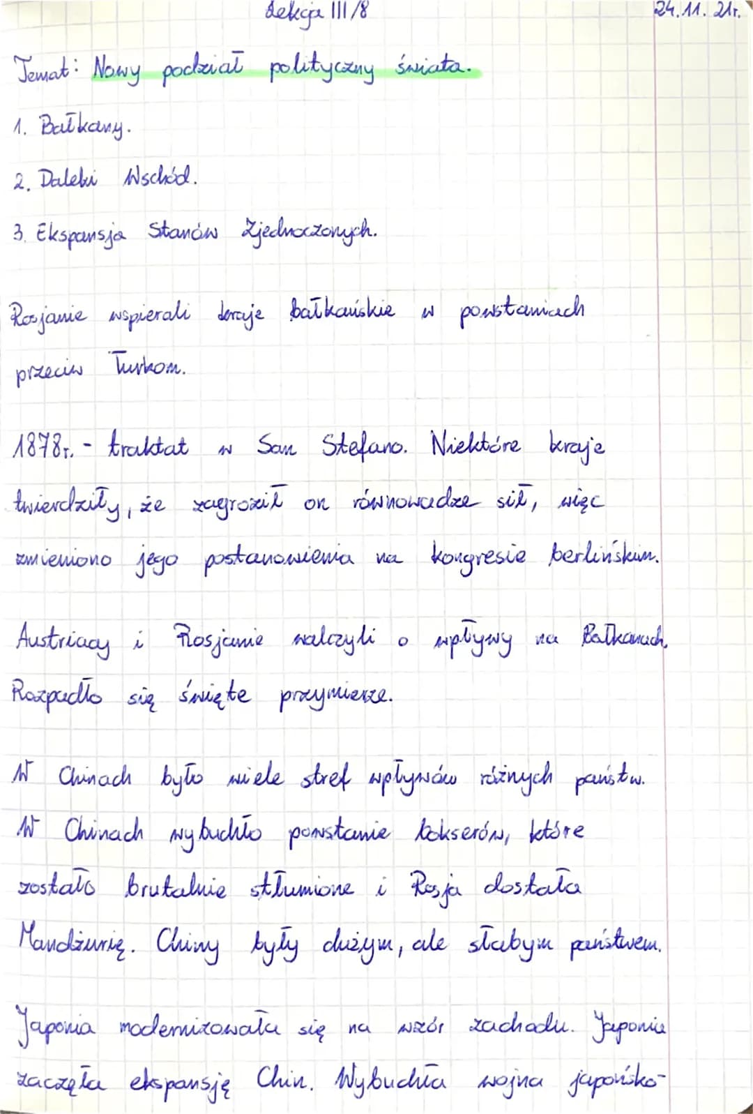 dekcja 111/8
Temat: Nowy podział polityczny świata.
1. Bałkany.
2. Daleki Wschod.
3. Ekspansjo Stanów Zjednoczonych.
Rosjanie wspierali dera