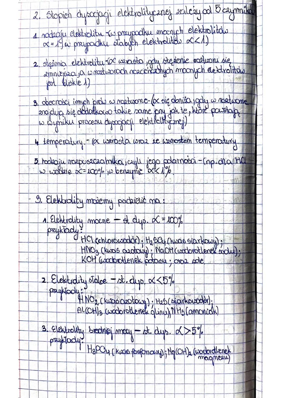 1. Stopień dysogjagi elektrdity.cznej oc
- jest to stosunek liczby moli caasteczek, które
duległy dysocjacji elektrolitycznej, do całkowitej