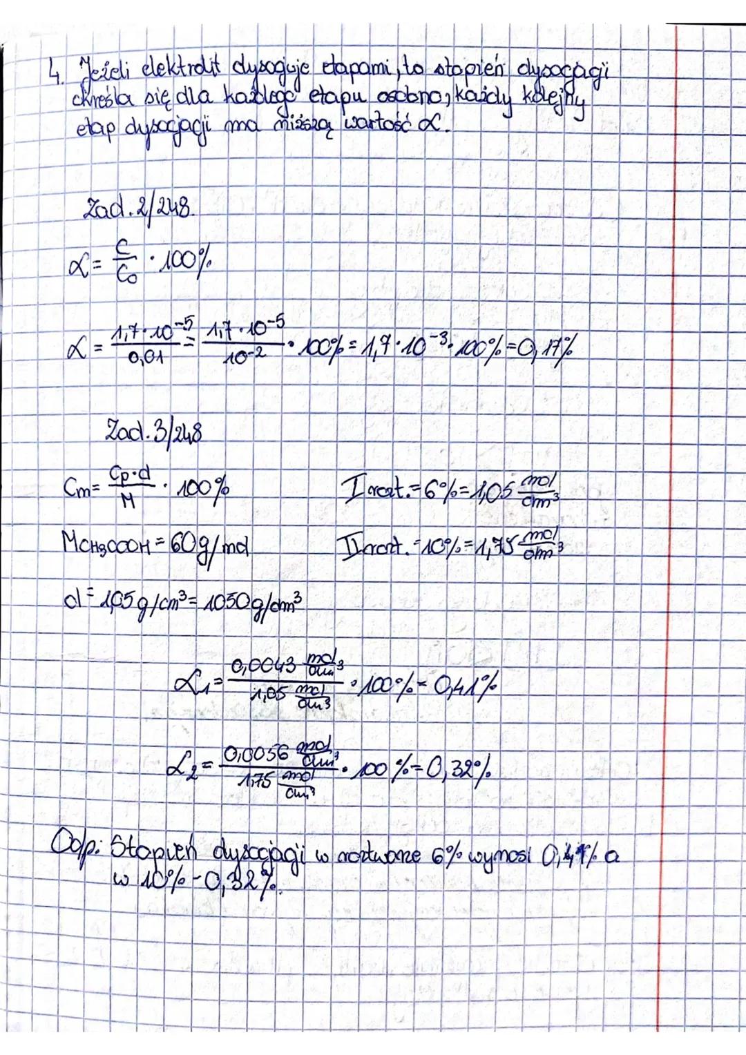 1. Stopień dysogjagi elektrdity.cznej oc
- jest to stosunek liczby moli caasteczek, które
duległy dysocjacji elektrolitycznej, do całkowitej